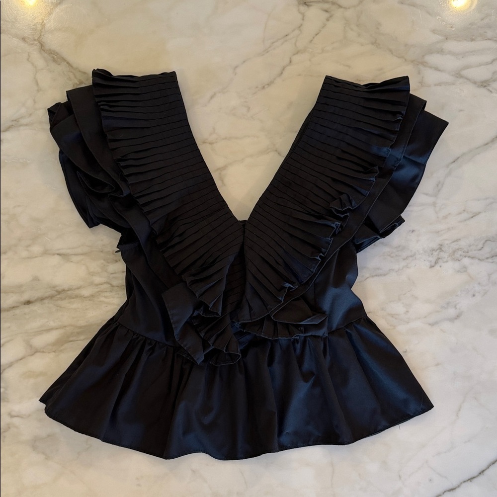 Entro Black Pleated Ruffle Blouse
